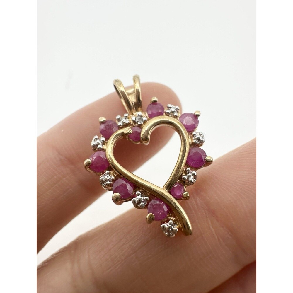 Ross Simons 925 Sterling Silver Gold Vermeil Diamond Ruby Heart Pendant